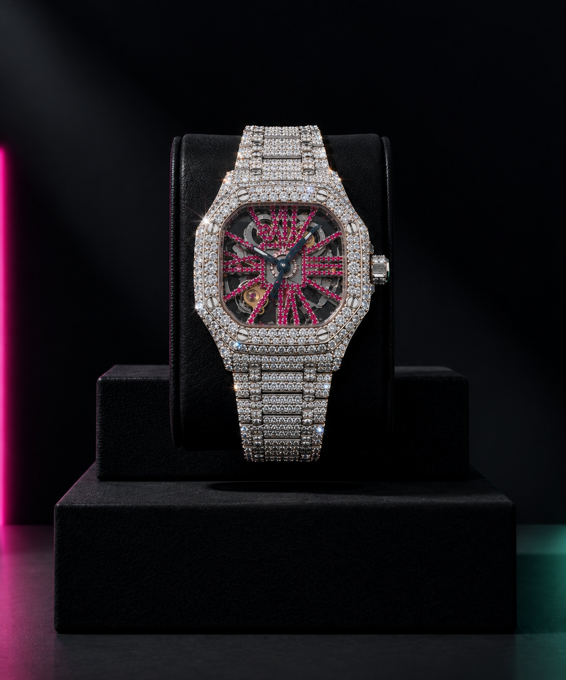 Diamond watch with Pink Bezels